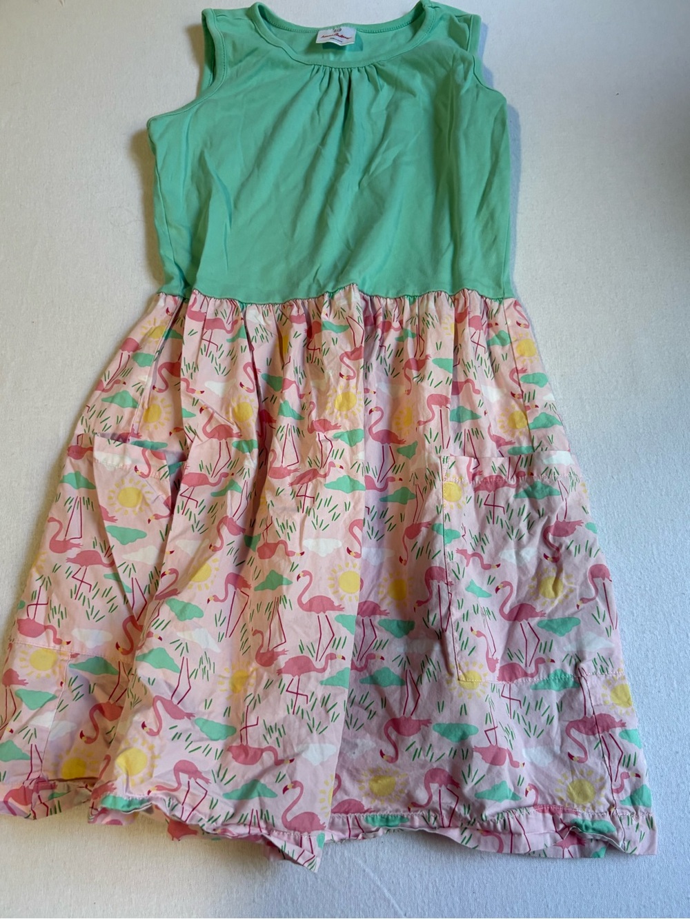 Hanna Andersson Mint Green Tank Dress with Pink Flamingo Skirt